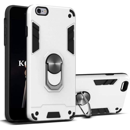 Kouyi Coque Iphone 6s Plus/Iphone 6 Plus (5,5 Pouces),Double Couche Renforcée Défense Bumper Tpu Silicone Antichoc Armure Housse Etui Détachable 2 En 1 Avec Anneau Support (Blanc)