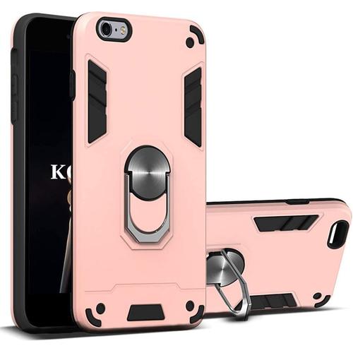 Kouyi Coque Iphone 6s Plus/Iphone 6 Plus (5,5 Pouces),Double Couche Renforcée Défense Bumper Tpu Silicone Antichoc Armure Housse Etui Détachable 2 En 1 Avec Anneau Support (Rose)