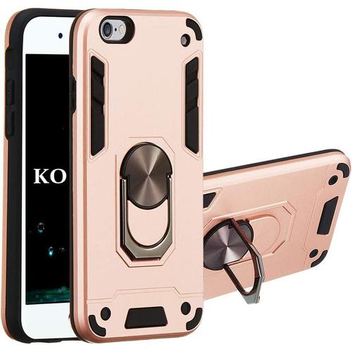 Kouyi Coque Iphone 6s / Iphone 6 (4,7 Pouces),Double Couche Renforcée Défense Bumper Tpu Silicone Antichoc Armure Housse Etui Détachable 2 En 1 Avec Anneau Support (Rose)