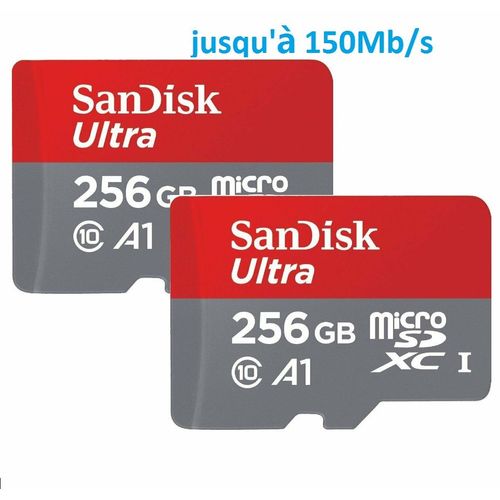 Lot de 2 Carte Mémoire Micro SDXC SanDisk Ultra 256 Go Vitesse de Lecture Allant jusqu'à 150MB/S, Classe 10, U1, A1 TF Carte