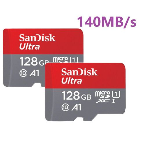Lot de 2 Carte Mémoire Micro SDXC SanDisk Ultra 128Go Vitesse de Lecture Allant jusqu'à 140MB/S, Classe 10, U1, A1 TF Carte