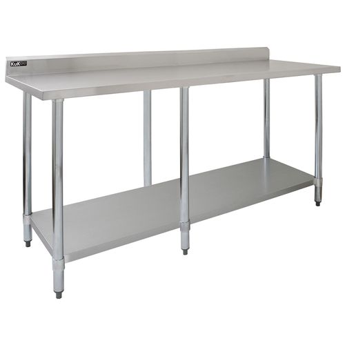 Table De Préparation En Inox 210cm Cuisine Restaurant Cantine Surface Plan De Travail Pour Aliments [Hauteur Ajustable Et 2 Chiffons Microfibres Inclus] Capacité De 250 Kg