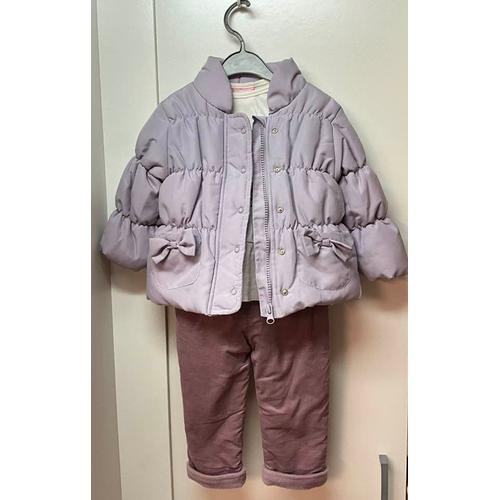 Ensemble Hiver 3pieces Blouson Haut Et Pantalon Mauve Et Rose 6/12mois