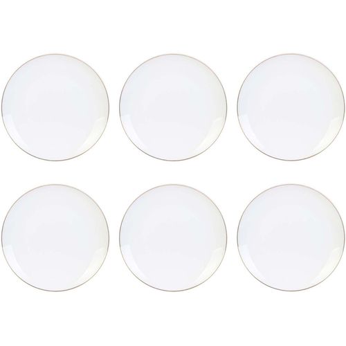 Assiette En Porcelaine Avec Liser? Dor? (Lot De 6) Assiettes Plates - 20 Cm