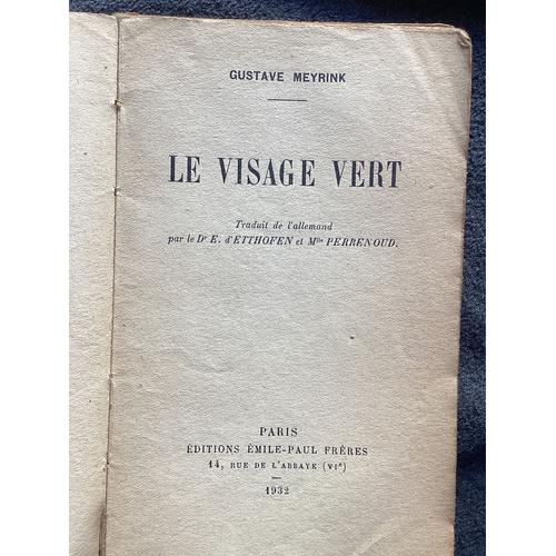 Le Visage Vert De Gustave Meyrink (Ed Émile Paul) 1932