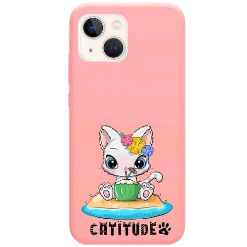 Coque Rose Iphone 14 Plus Chat Catitude Plage