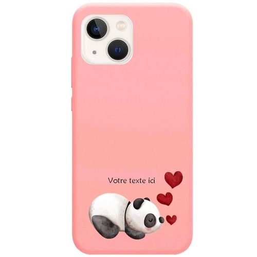 Coque Rose Iphone 14 Plus Panda Avec Votre Texte