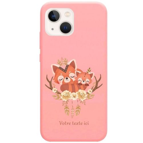 Coque Rose Iphone 14 Plus Panda Roux Personnalisee