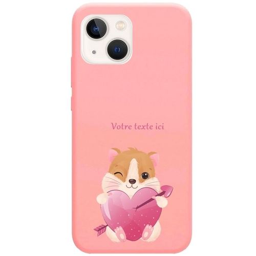 Coque Rose Iphone 14 Plus Hamster Coeur Avec Votre Texte