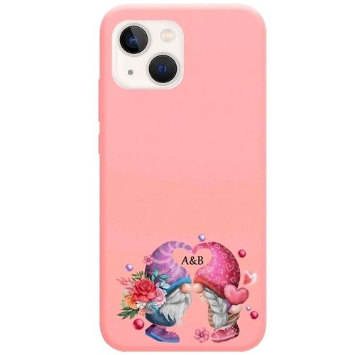 Coque Rose Iphone 14 Plus Gnome Avec Vos Initiales Saint Valentin