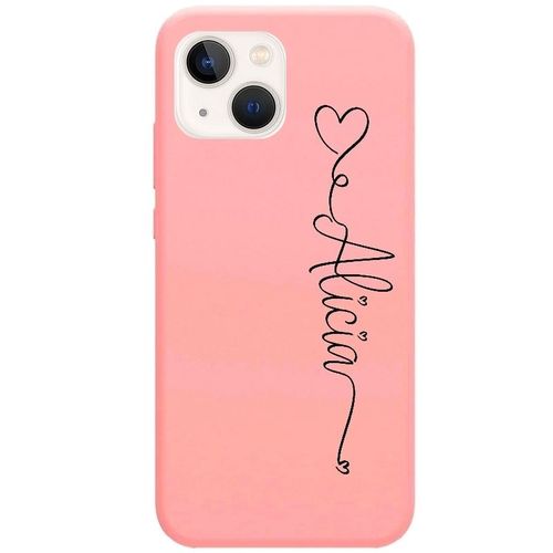 Coque Rose Iphone 14 Plus Avec Votre Prenom Police 18 Coeur
