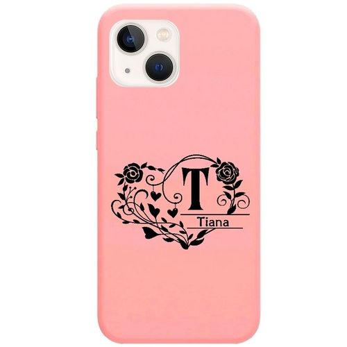 Coque Rose Iphone 14 Plus Avec Votre Prenom Police 16 Coeur Et Fleur