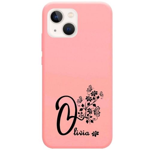 Coque Rose Iphone 14 Plus Avec Votre Prenom 13 Papillon Et Fleur