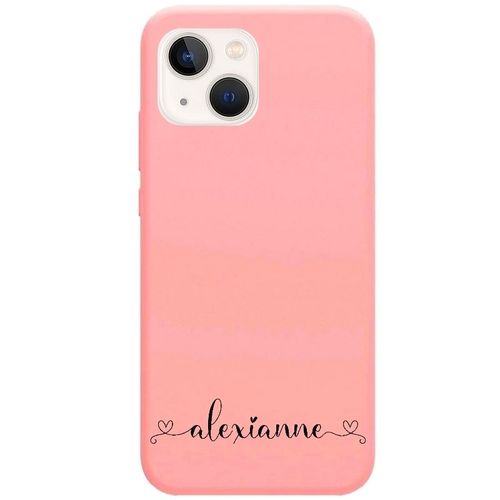 Coque Rose Iphone 14 Plus Avec Votre Prenom 4 Coeur