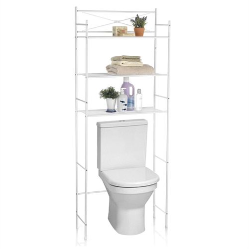 Etagère De Salle De Bain Marsa Meuble De Rangement Au-Dessus Des Toilettes Wc Ou Lave-Linge Avec 3 Tablettes, En Métal Laqué Blanc