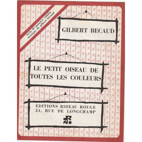 Gilbert Becaud Partition Le Petit Oiseau De Toutes Les Couleurs De 1966.