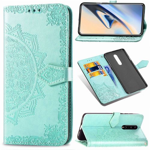 Saturcase Coque Pour Oneplus 7 Pro, Mandala Gaufrage Pu Cuir Magnétique Flip Portefeuille Support Porte-Carte Protecteur Housse Étui Avec Dragonne Pour Oneplus 7 Pro (Vert)