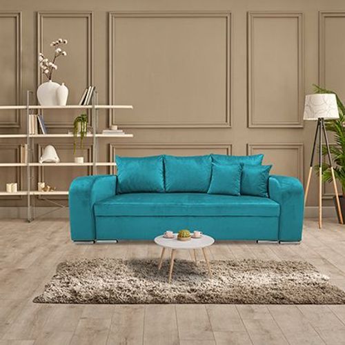 Canapé 3 Places Convertible En Velours Bleu Turquoise - Fullspace