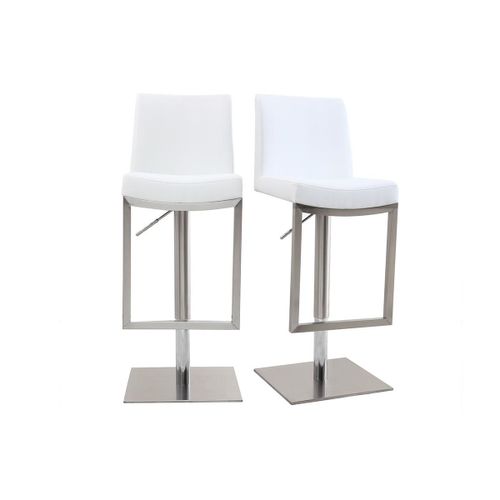 Tabourets De Bar Relevables Blanc Et Acier Chromé (Lot De 2) Kyle