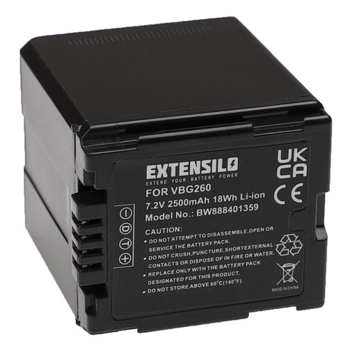 EXTENSILO Batterie compatible avec Panasonic HDC-HS9, HDC-HS700, HDC-SD100, HDC-HS3000 caméra vidéo caméscope (2500mAh, 7,2V, Li-ion, noir)