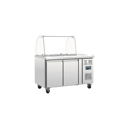 Comptoir inox réfrigéré de préparation 282 Litres , 2 portes GN 1/1 avec pare-haleine, 300 W, 220 V - MONO