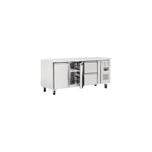 Table inox réfrigérée tropicalisée positive 417 Litres, 2 portes & 2 tiroirs, 350 W, 220 V - MONO
