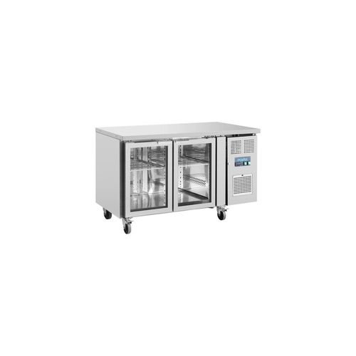 Table inox réfrigérée tropicalisée positive 205 Litres, 2 portes vitrées, 300 W, 220 V - MONO