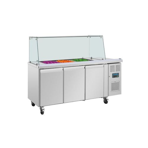 Comptoir inox réfrigéré de préparation 456 litres, 3 x GN 1/1, pare-haleine carré, 300 W, 220 V - MONO