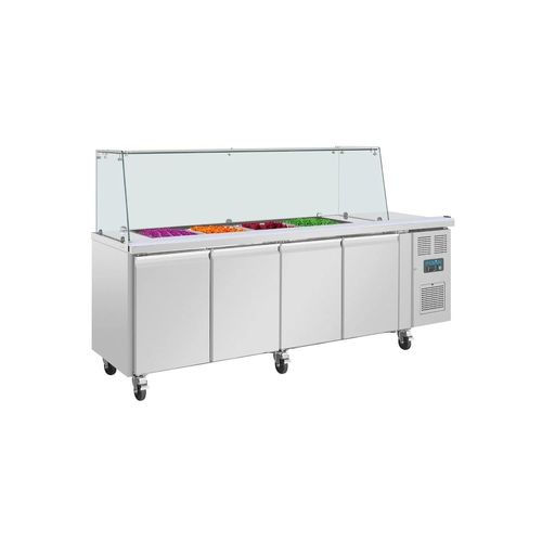 Comptoir inox réfrigéré de préparation 616 litres, 4 x GN 1/1, pare-haleine carré, 300 W, 220 V - MONO