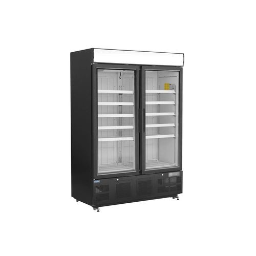 Vitrine négative ventilée 920 Litres, 2 portes vitrées, avec bandeau lumineux, noire, 1100 W, 220 V - MONO