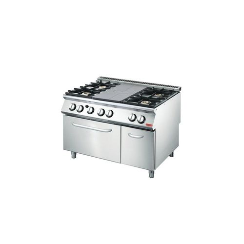 Fourneau inox à gaz 4 feux vifs & plaque coup de feu sur four gaz