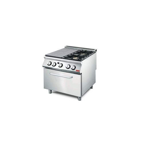 Fourneau inox à gaz 2 feux vifs & plaque coup de feu sur four gaz