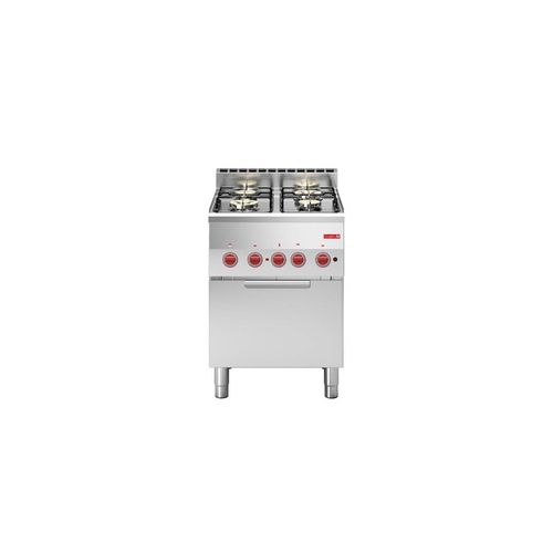 Fourneau inox à gaz 4 feux vifs sur four électrique GN 2/3, 220 V & GAZ