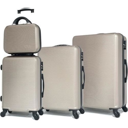 Celims France - Set Valise 4 Pièces | Lot de Valise | Valise avec Vanity | ABS | Champagne