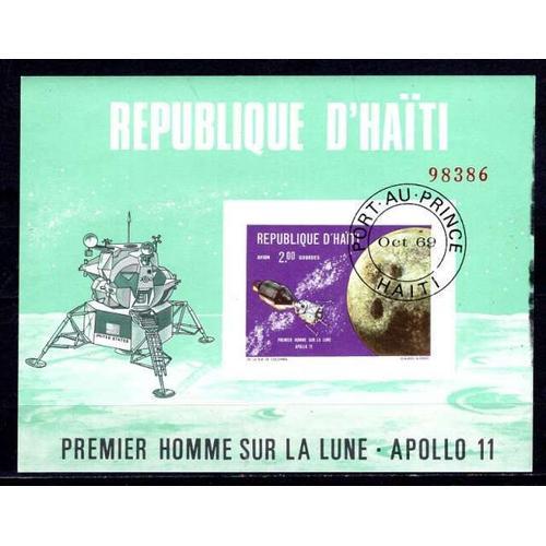 Haiti 1969 Premier Homme Sur La Lune Apollo Xi Bloc 1 Oblitere