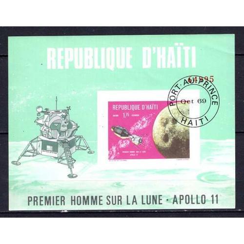 Haiti 1969 Premier Homme Sur La Lune Apollo Xi Bloc 2 Oblitere