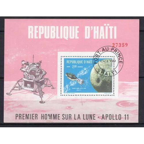 Haiti 1969 Premier Homme Sur La Lune Apollo Xi Bloc 3 Oblitere