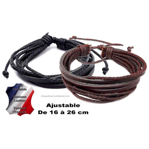 Bracelet Cuir - Multi Rangs / Brins / Liens / Lanière Et Cordes Tresse - Mixte - Top Tendance Mode Style Rock Métalleux Punk Surfeur Biker Hippie Chic - Noir Marron
