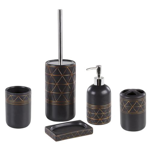 Lot De 5 Accessoires De Salle De Bain Noirs Et Dorés Lanco