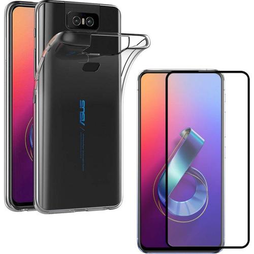 Coque Pour Asus Zenfone 6 Zs630kl Et Verre Trempé Bord Noir- Protection Silicone Souple Ultra Mince Film Vitre Protection Ecran [Phonillico®]