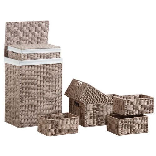 Paniers À Linge En Papier Cordé Taupe Avec Corbeilles (Lot De7)