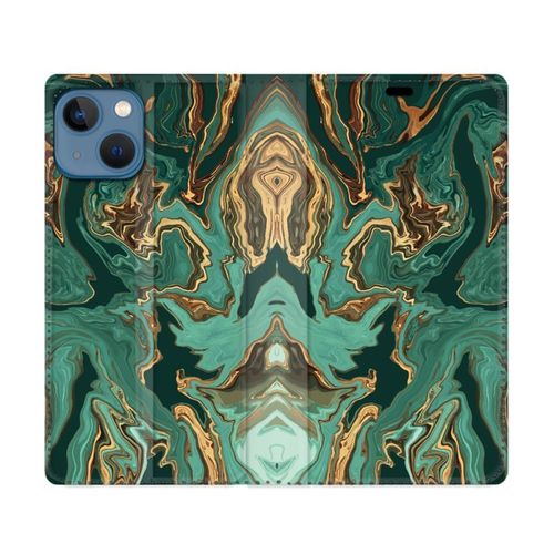 Housse Cuir Portefeuille Pour Iphone 14 Plus (6.7) Texture Marbre Vert