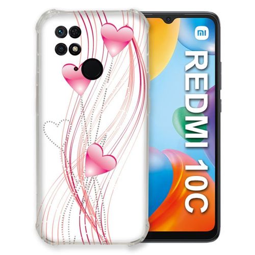 Coque Pour Xiaomi Redmi 10c Amour Coeur Rose Montant Sur Blanc