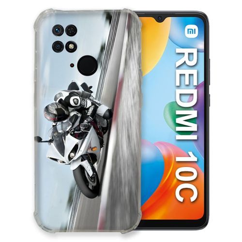 Coque Pour Xiaomi Redmi 10c Moto Course Gp Blanche