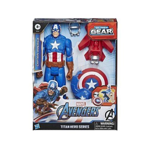 Figurine Avengers : Captain America 30 Cm Blast Gear + Accessoires - Super Heros - Personnage Articulé Marvel - Set Garçon + 1 Carte Animaux
