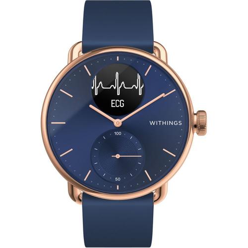 Withings Scanwatch - 38 Mm - Rose Or - Suivi D'activités Avec Bracelet - Silicone - Bleu - Monochrome - Bluetooth - 58 G