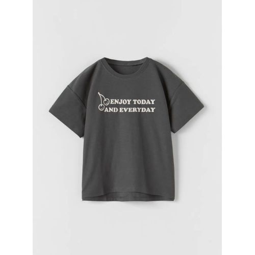 T-Shirt À Inscription Gris Anthracite (Zara)
