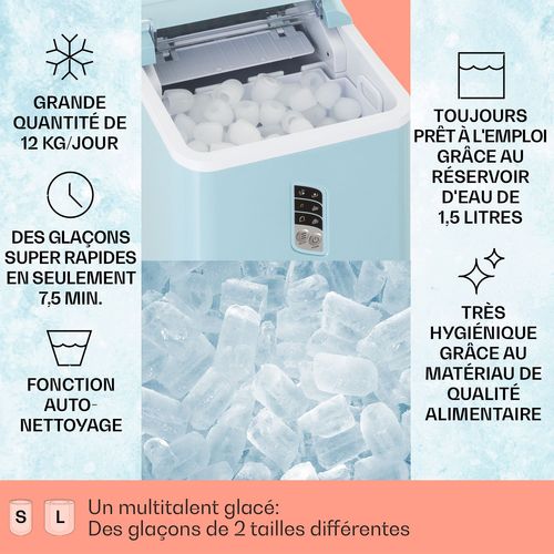 Machine à glaçons - Klarstein Albaron - Glace 12 kg / 24 h - 1,5 L - Écran - Bleu