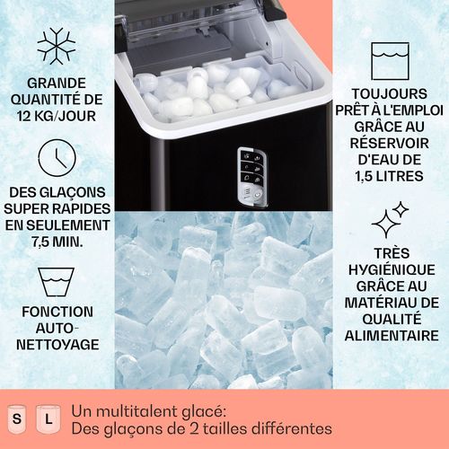 Machine à glaçons - Klarstein Albaron - Glace 12 kg / 24 h - 1,5 L - Écran - Noir