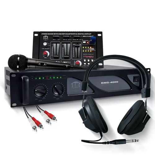 Amplificateur sonorisation 4000W / Table de mixage DJ USB Bluetooth, ventilation continue, Casque, Micro, Câble - Pack Bm Sonic